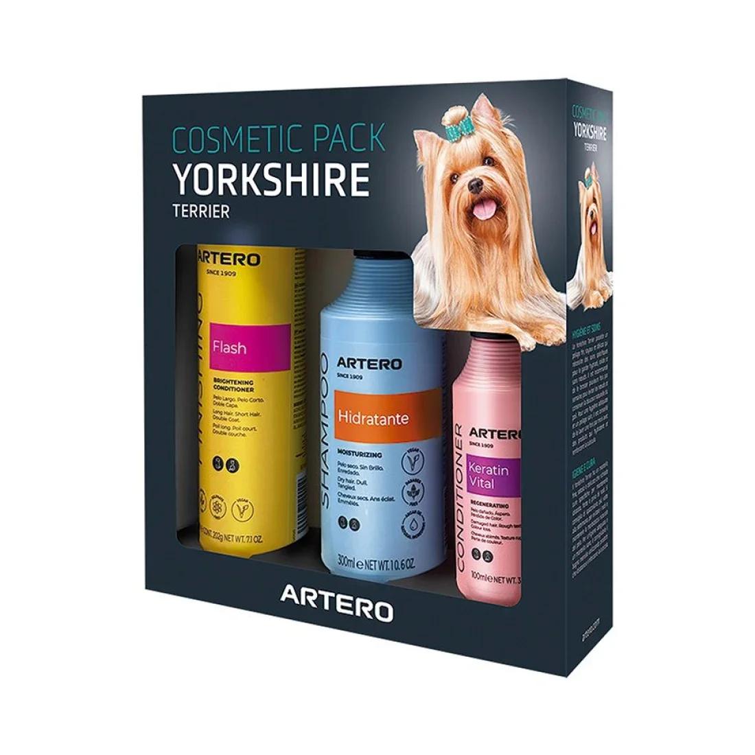Artero Pack Yorkshire - Champú, Acondicionador y Spray para Perros de Pelo Largo
